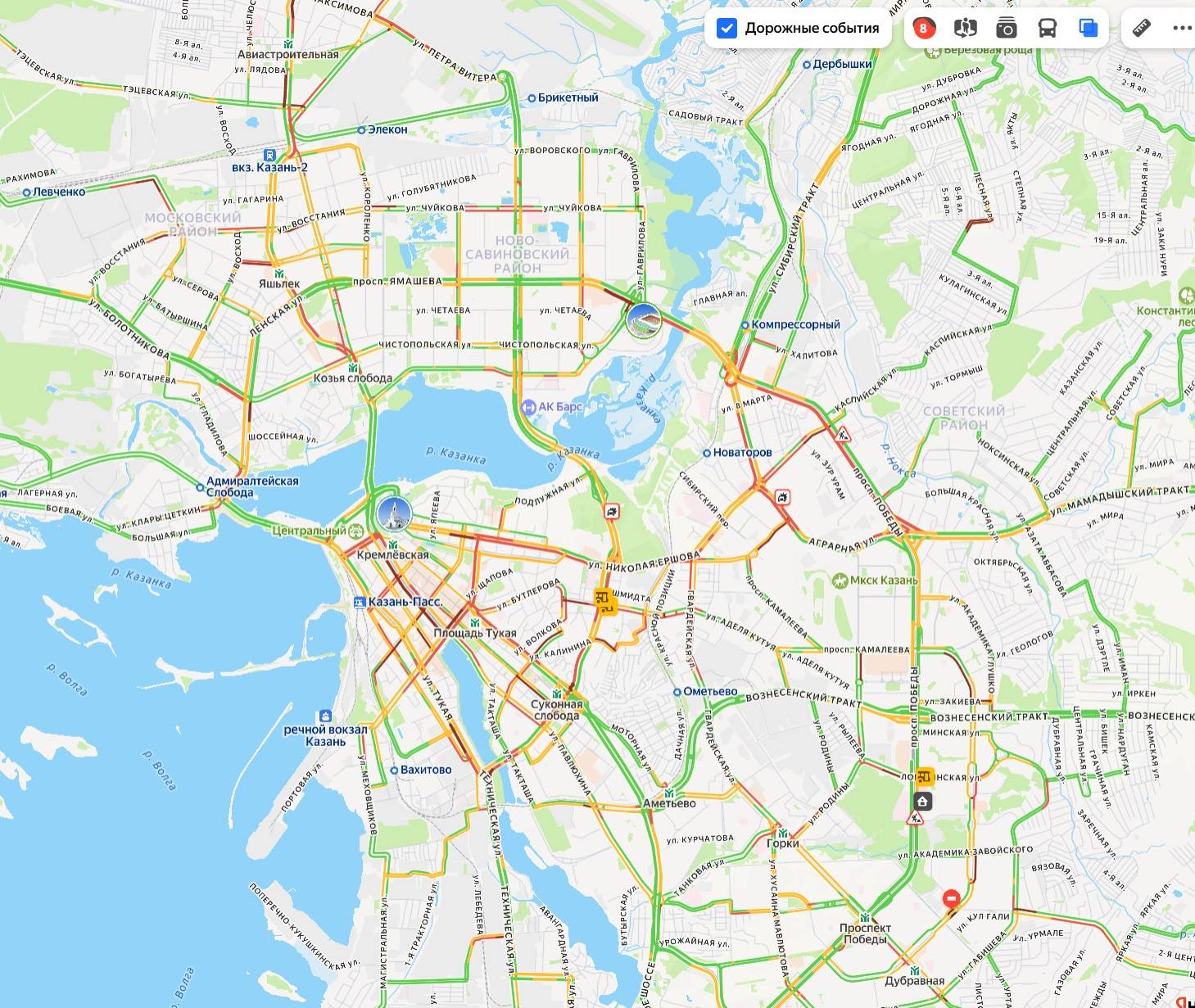 Пробки в Казани снова достигли 8 баллов