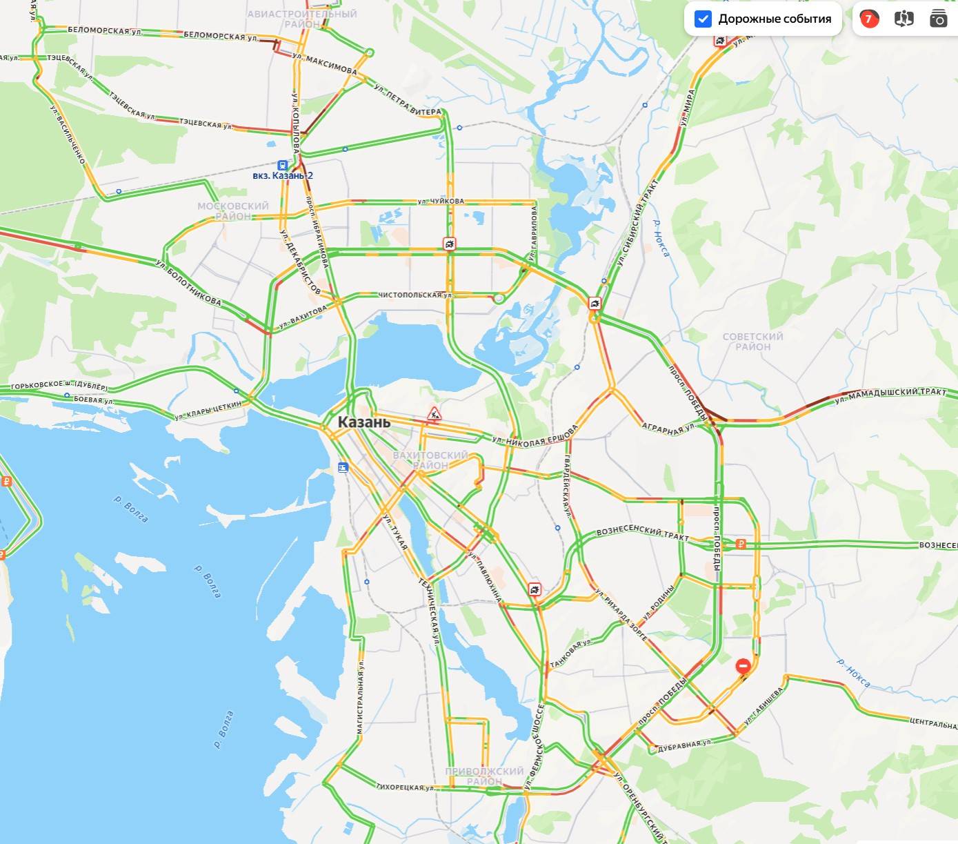 Пробки в Казани достигли 7 баллов