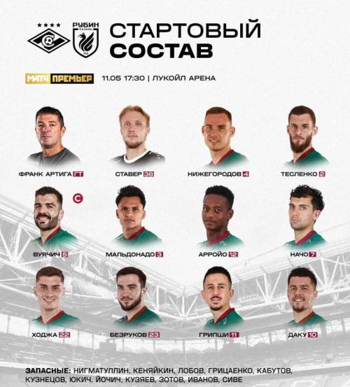 «Рубин» опубликовал состав на матч со «Спартаком»