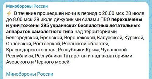 Минобороны РФ: над Татарстаном сбит беспилотник