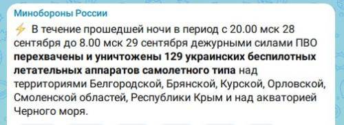 За ночь в небе над Россией сбили 129 украинских беспилотников