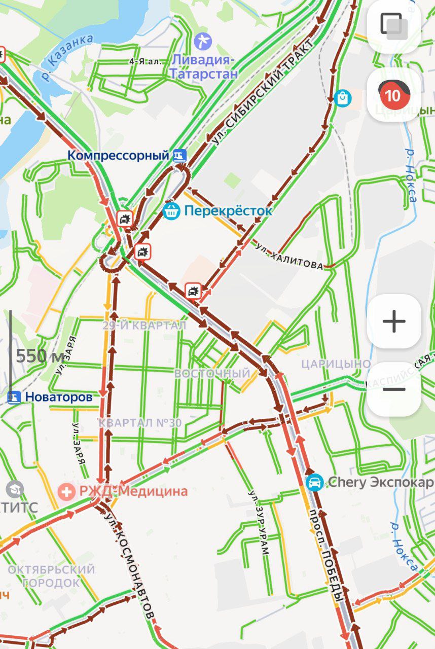 К вечеру пробки в Казани достигли 10 баллов