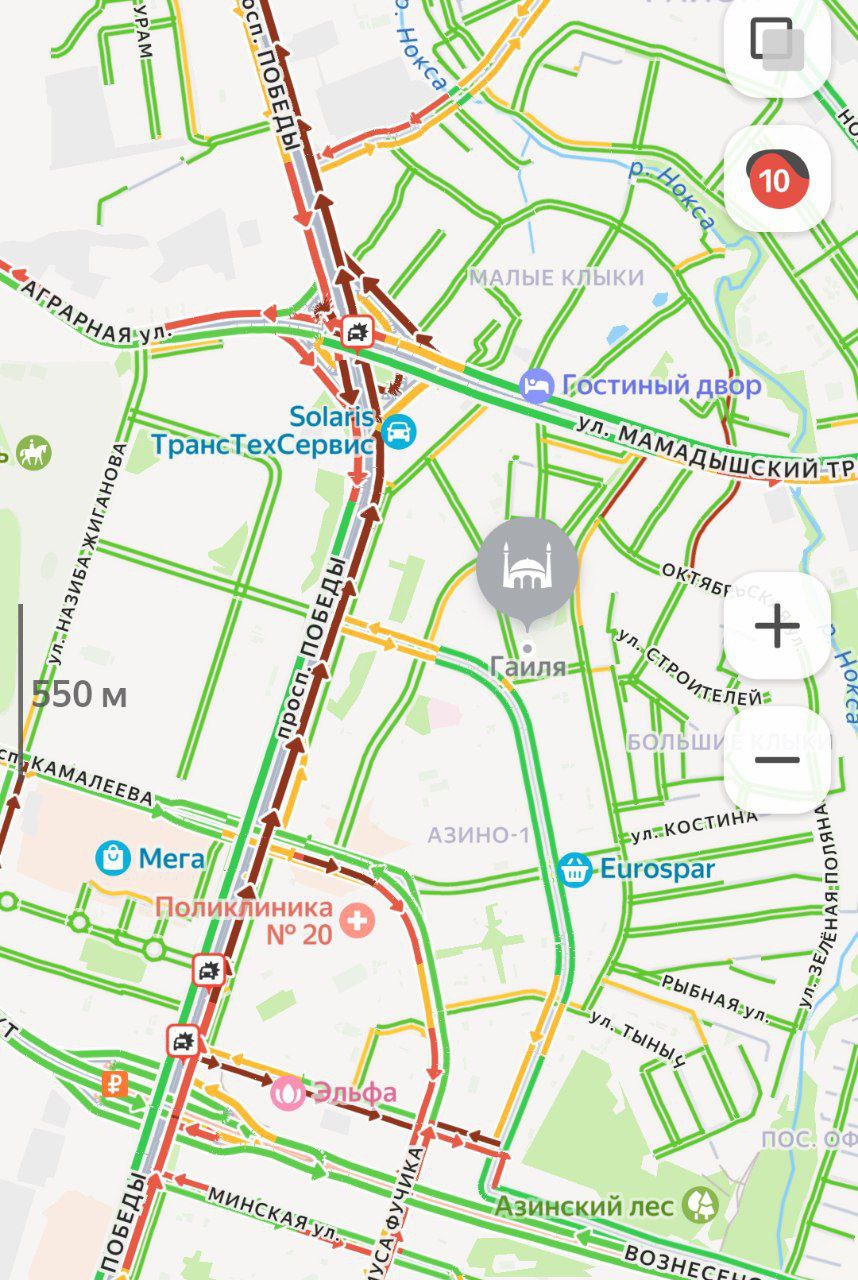 К вечеру пробки в Казани достигли 10 баллов