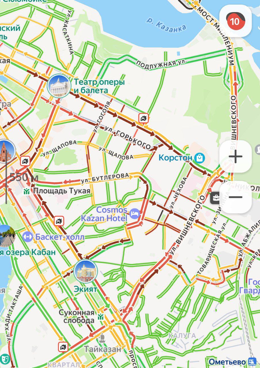 К вечеру пробки в Казани достигли 10 баллов