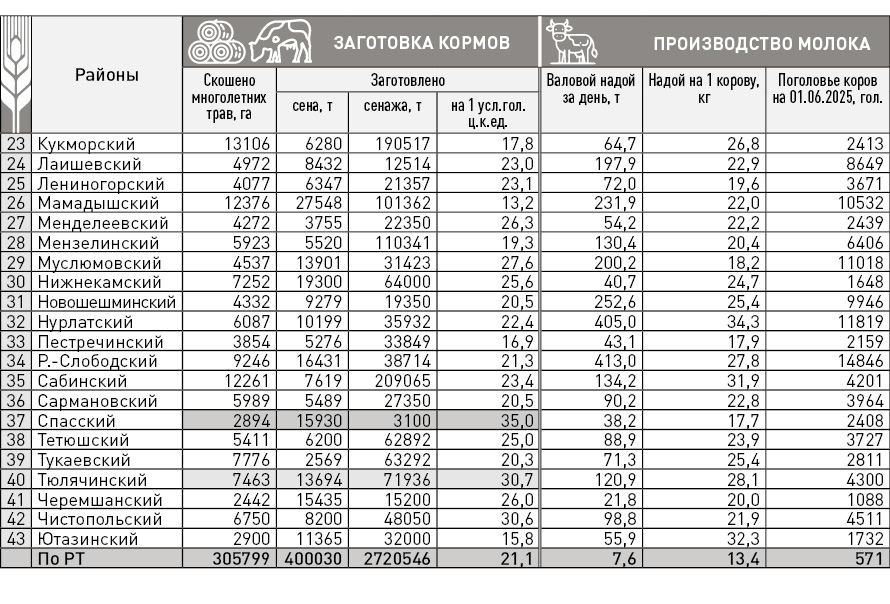 В Камском Устье тяжело с кормами, в Заинске – с надоями: представлен очередной рейтинг районов РТ