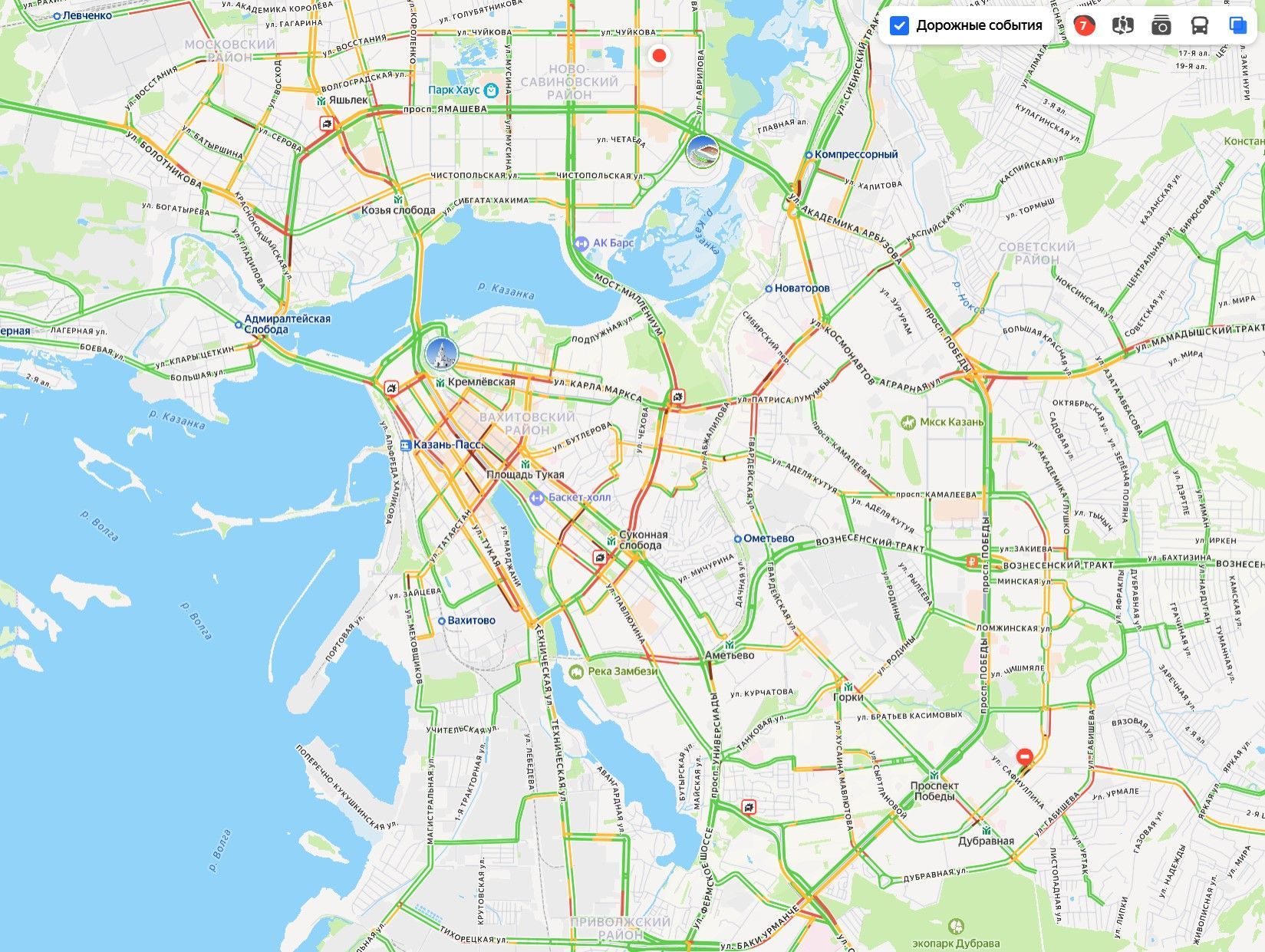Пробки в Казани достигли 7 баллов