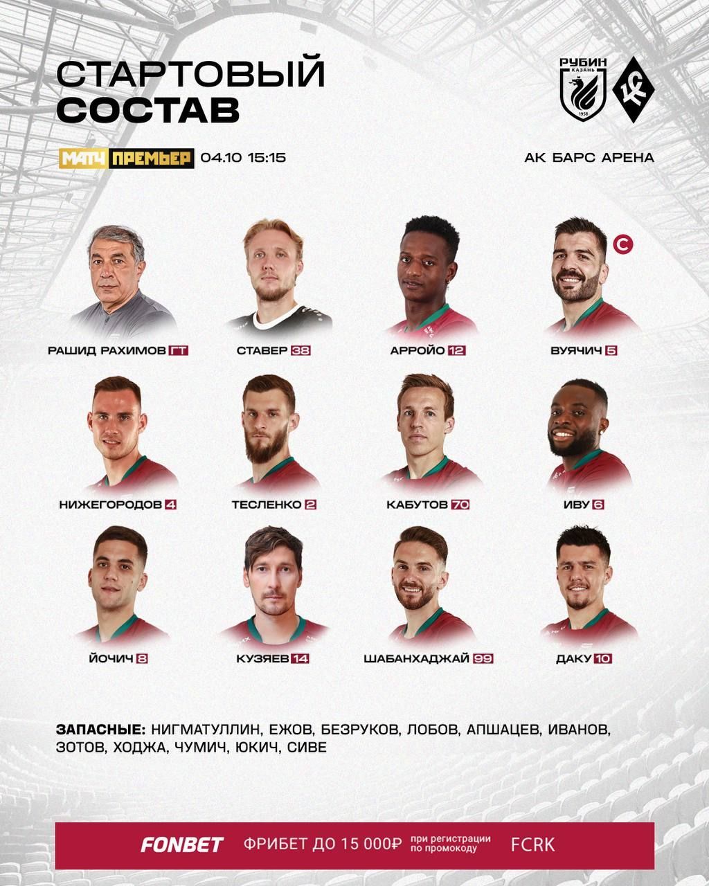 «Рубин» представил состав на домашнюю игру с «Крыльями Советов»