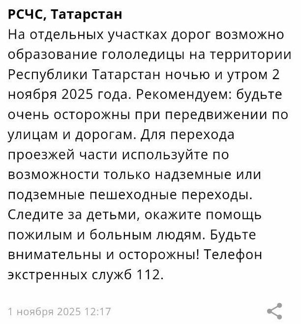 МЧС предупредило татарстанцев о гололедице на дорогах ночью и утром 2 ноября