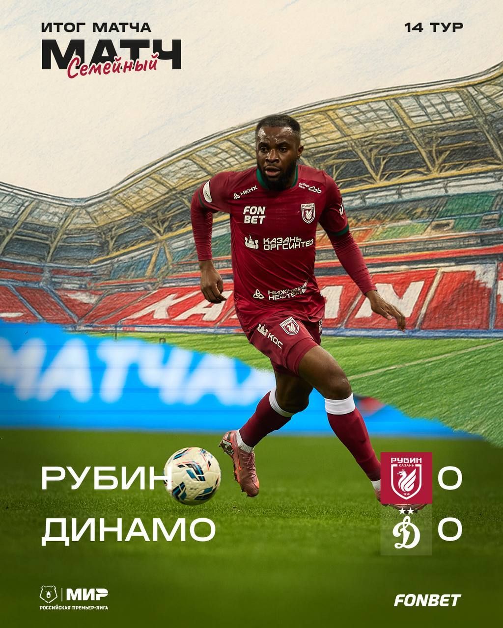 Матч «Рубина» против московского «Динамо» завершился ничьей