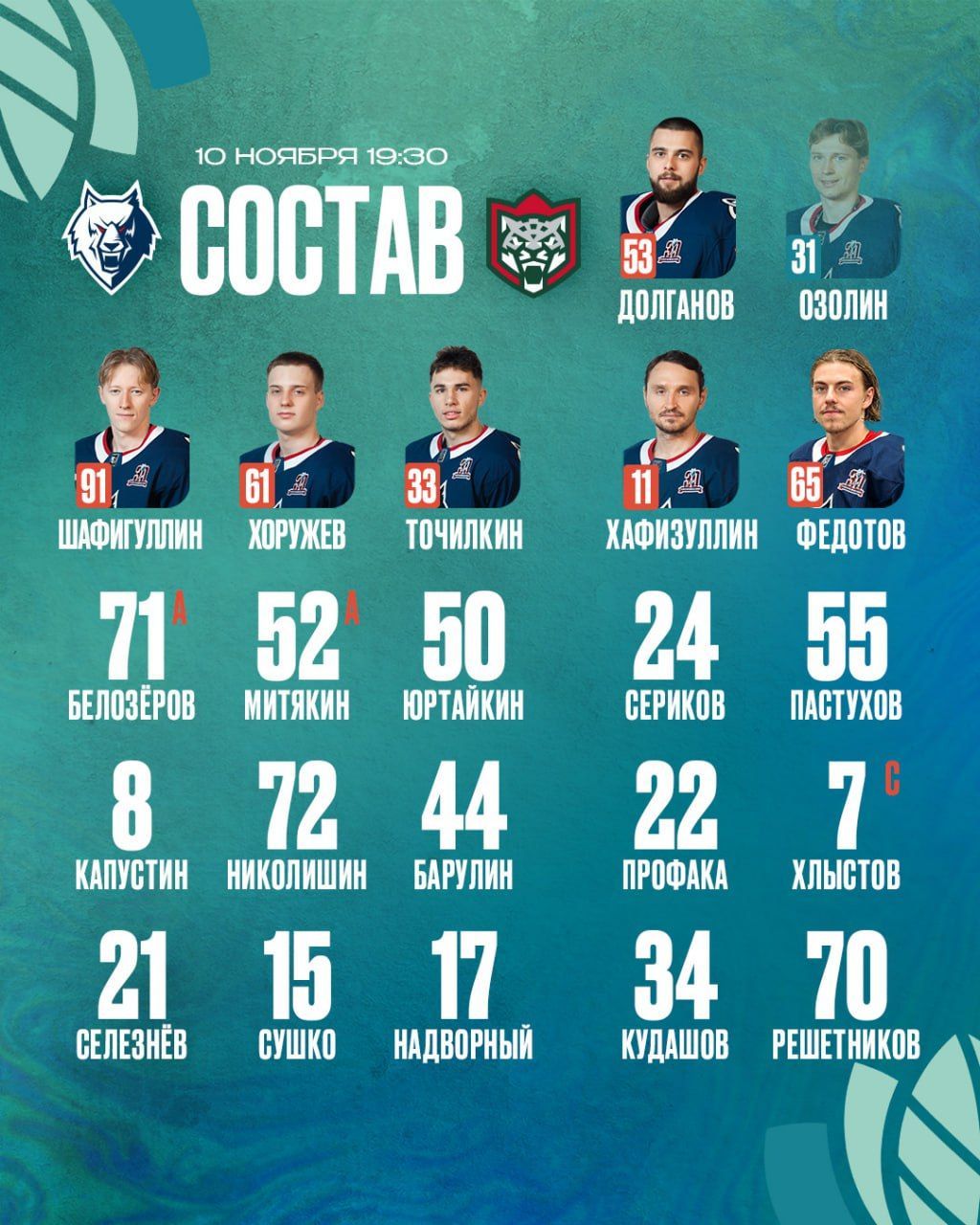 «Ак Барс» и «Нефтехимик» представили составы на дерби в Нижнекамске