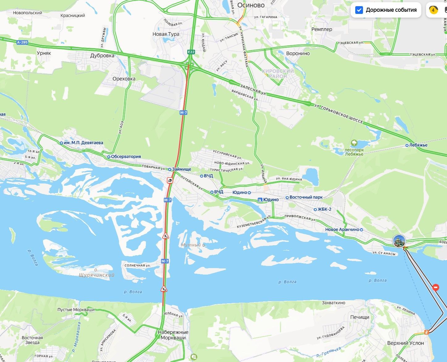На трассе М-7 под Казанью на мосту через Волгу растянулась 9-километровая пробка