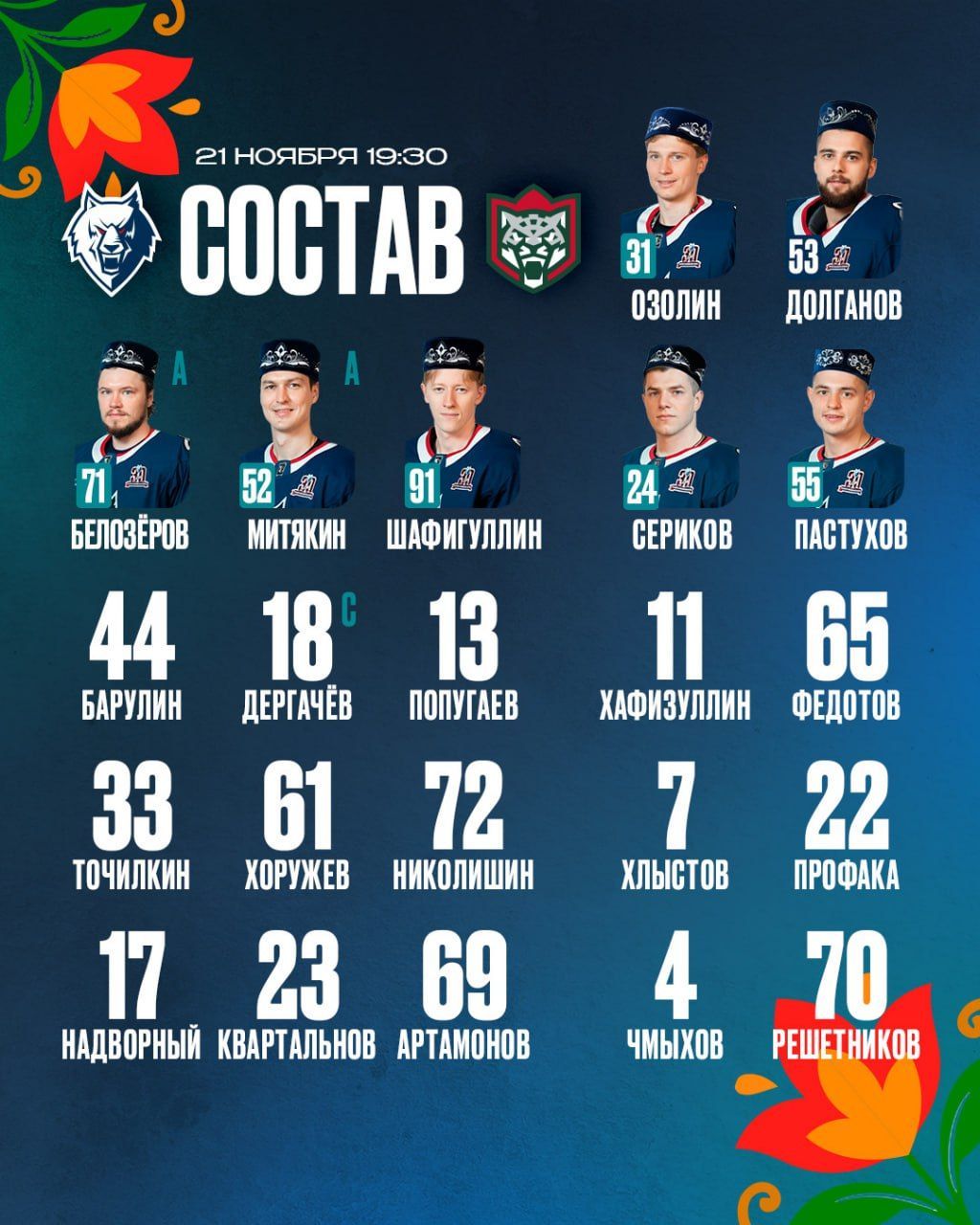 «Ак Барс» и «Нефтехимик» показали составы на «эчпочматч» в Нижнекамске