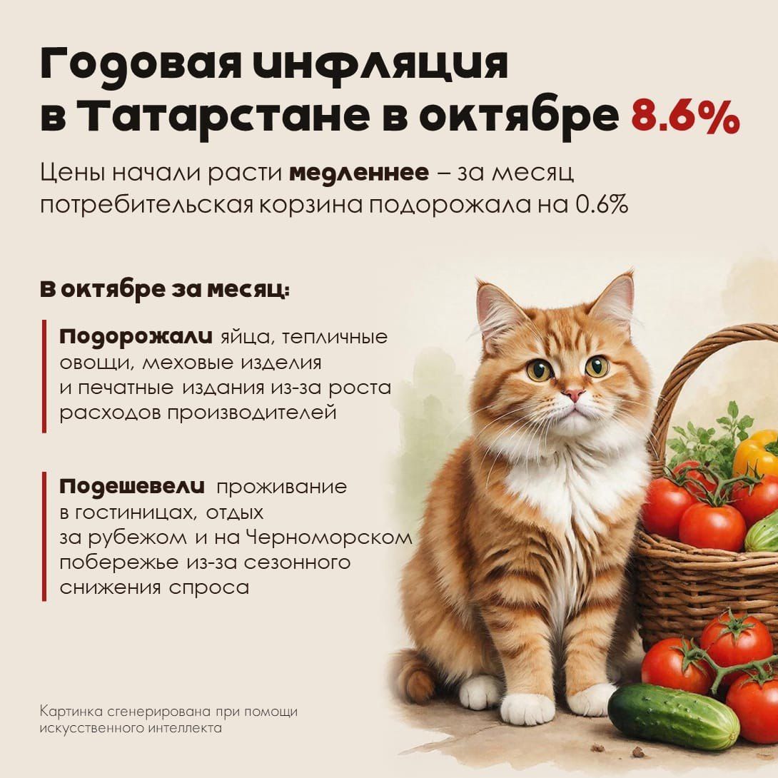 Годовая инфляция в Татарстане снизилась до 8,56%