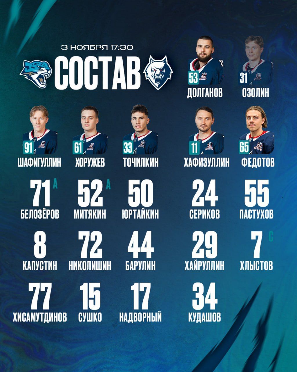 «Нефтехимик» опубликовал состав на матч с «Барысом»