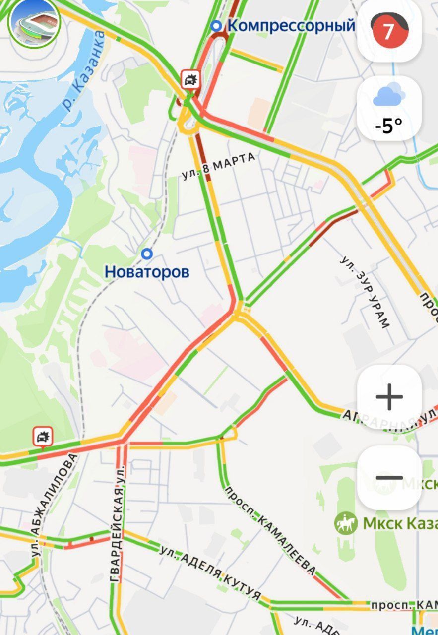 В Казани образовались 7-балльные пробки