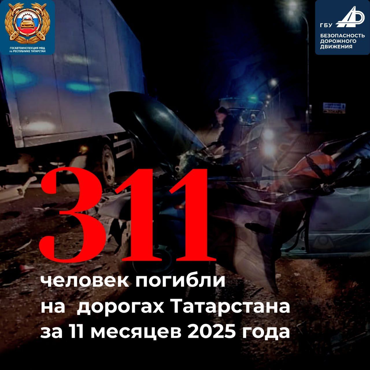 На дорогах Татарстана в 2025 году погибли 311 человек