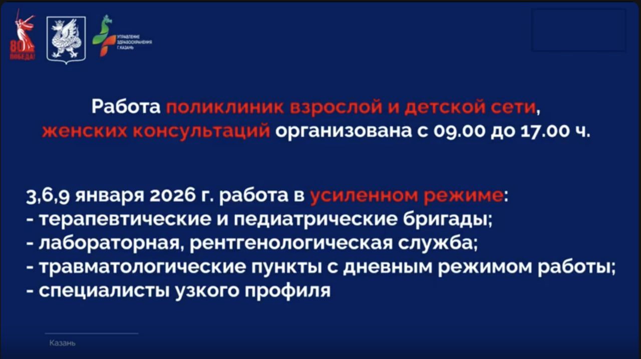 Стал известен график работы поликлиник и травмпунктов Казани в новогодние выходные