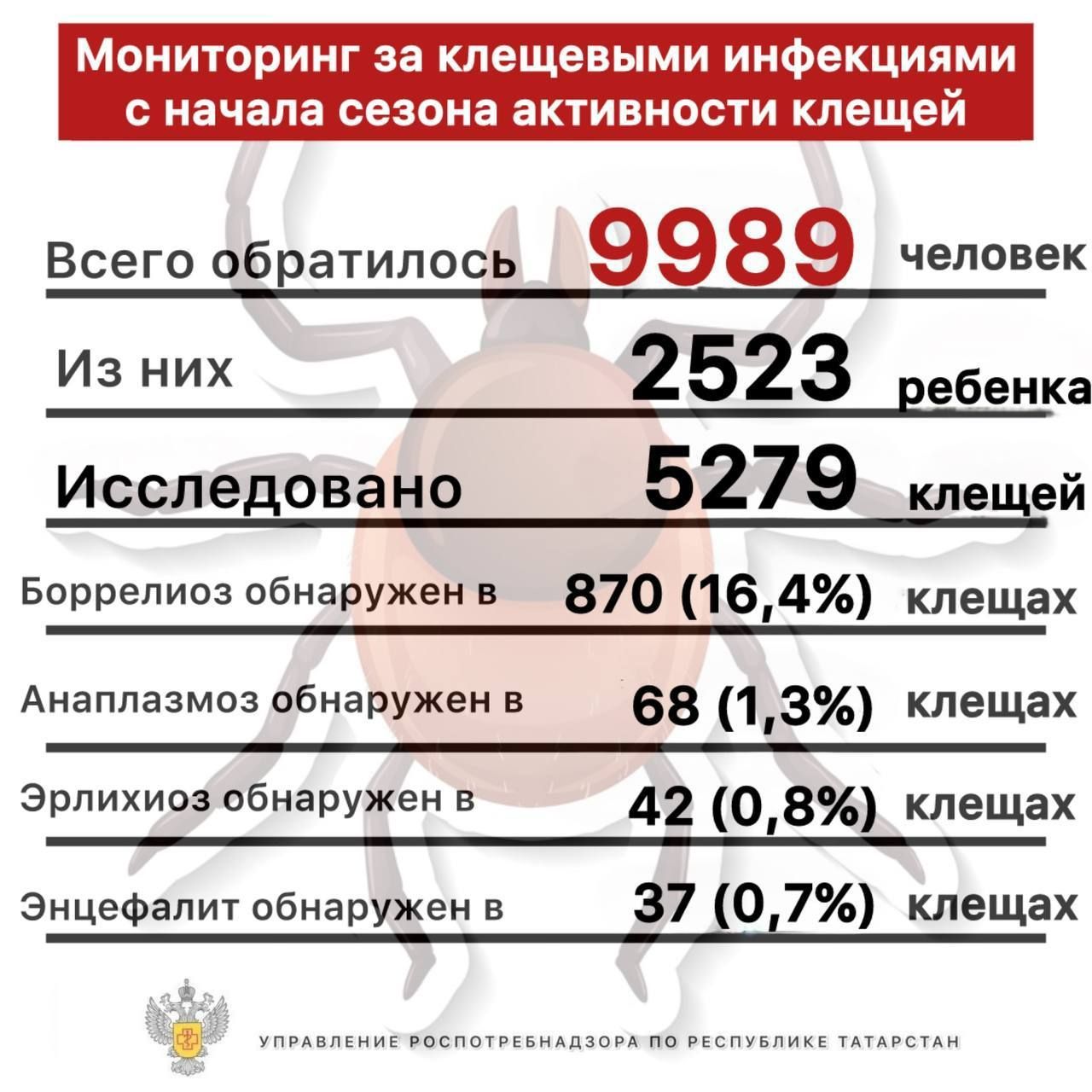 В Татарстане число случаев укуса клещей достигло почти 10 тысяч