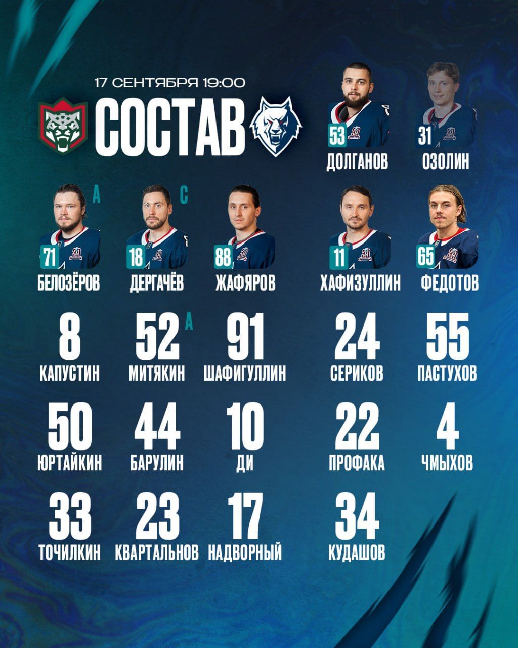 «Ак Барс» и «Нефтехимик» представили составы на татарстанское дерби