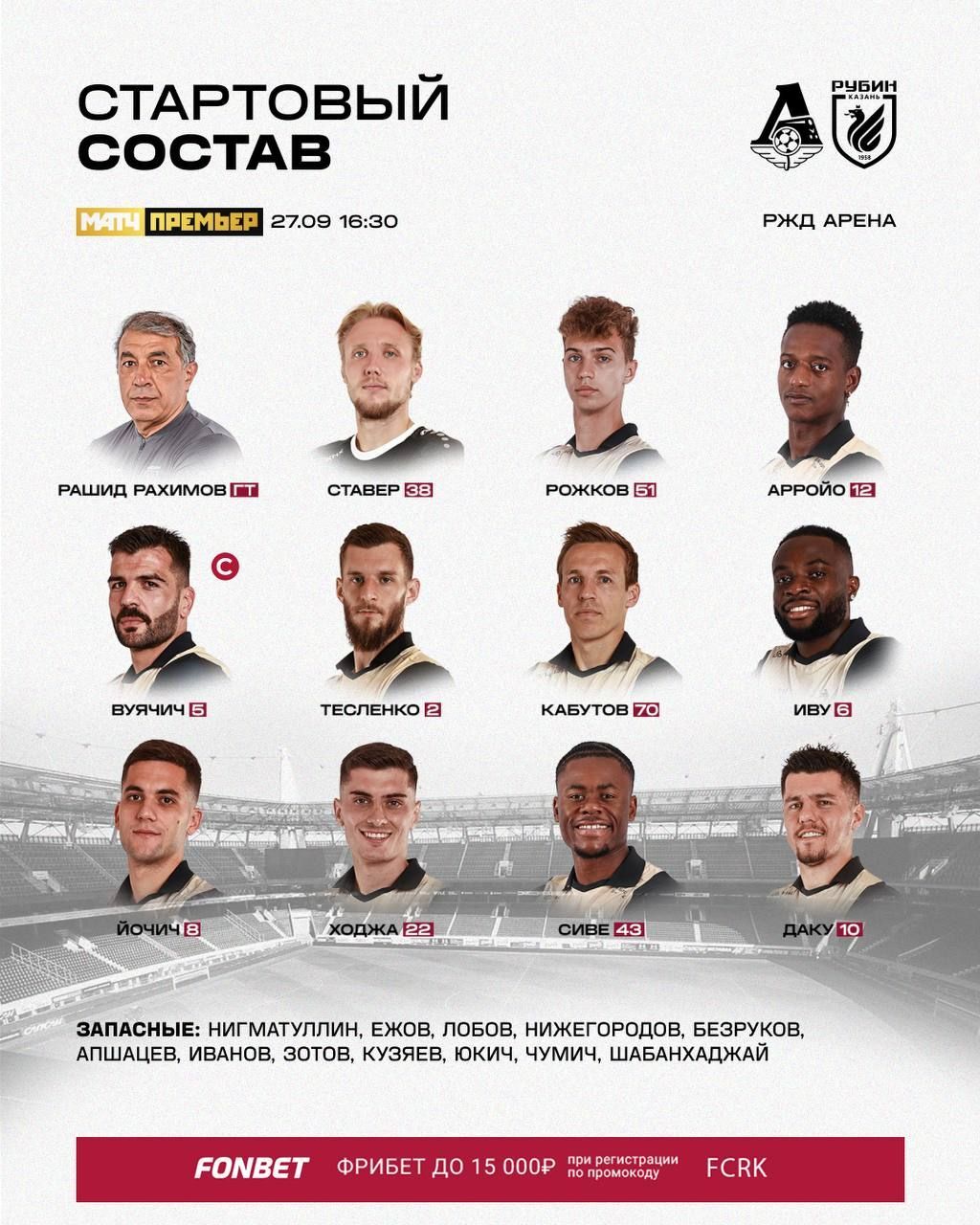 «Рубин» представил стартовый состав на игру с «Локомотивом»