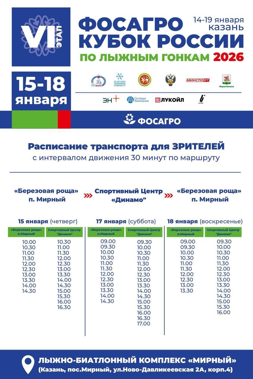 Казань с 15 по 18 января примет VI этап Кубка России по лыжным гонкам