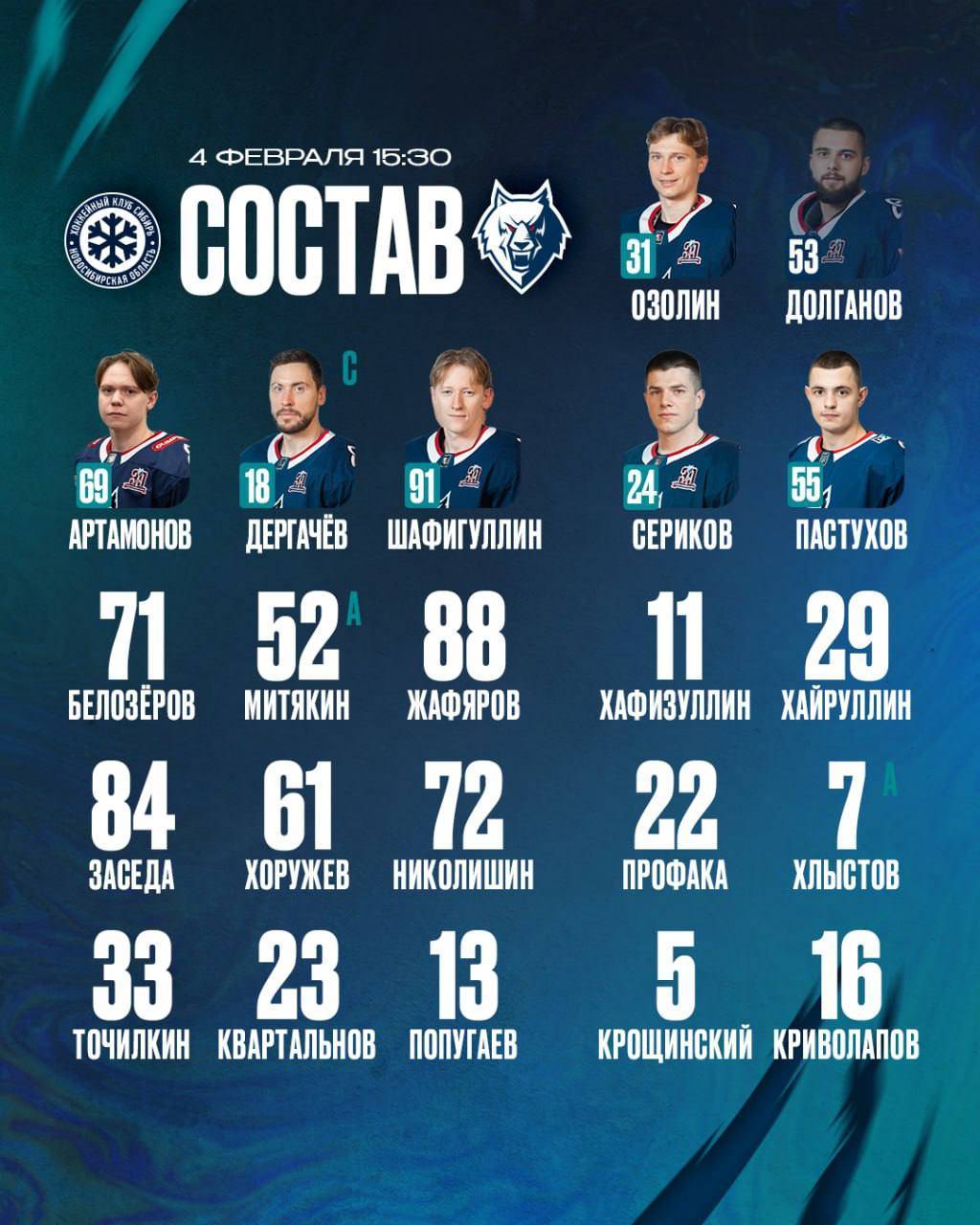 «Нефтехимик» и «Сибирь» сменили вратарей перед встречей в Новосибирске