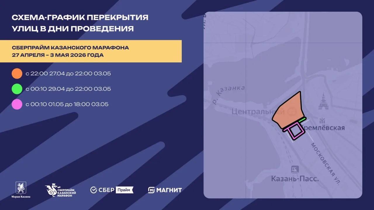 Из-за Казанского марафона перекрыто несколько участков улиц города — список