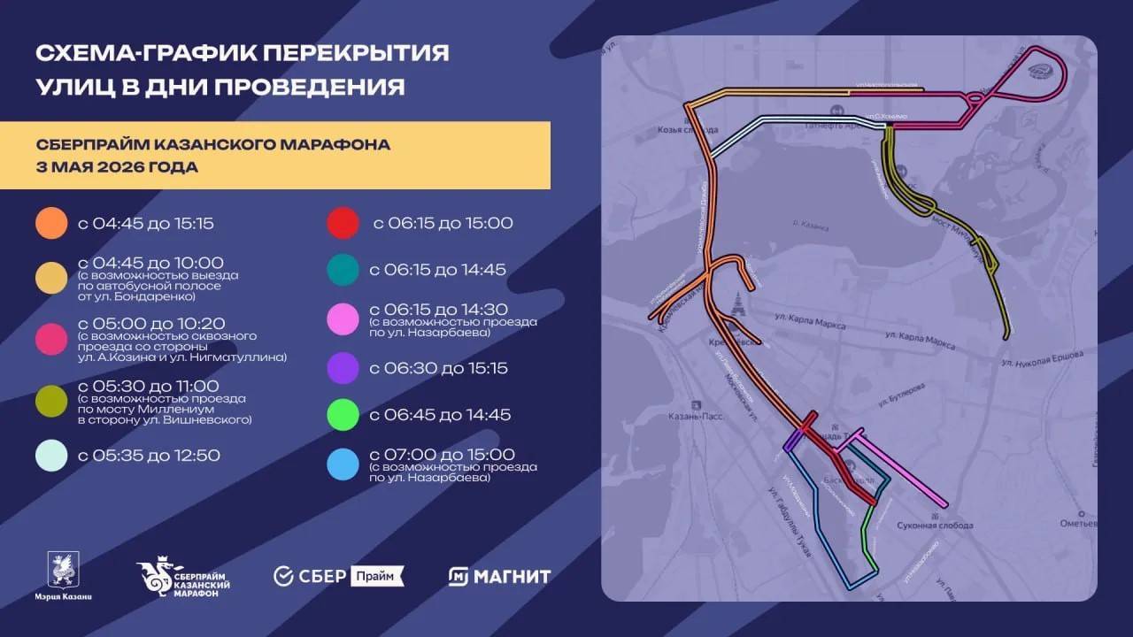 Из-за Казанского марафона перекрыто несколько участков улиц города — список