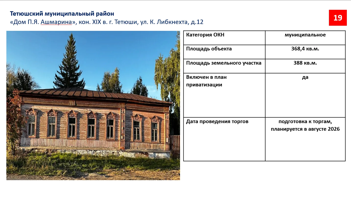 В Тетюшском районе четыре исторических здания выставят на торги за 1 рубль