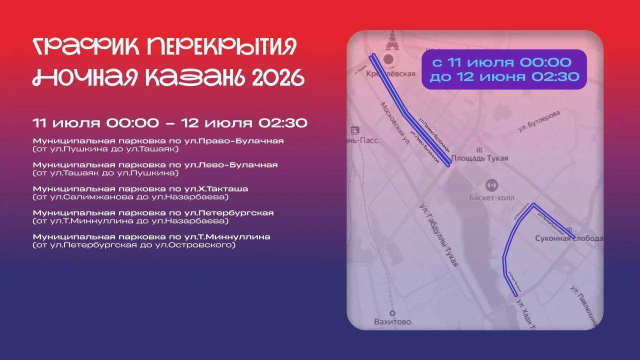 В столице Татарстана ограничат движение и парковку из-за забега «Ночная Казань»