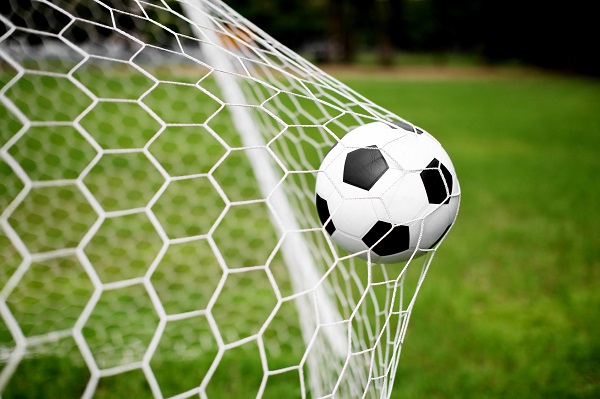 soccer ball in goal net