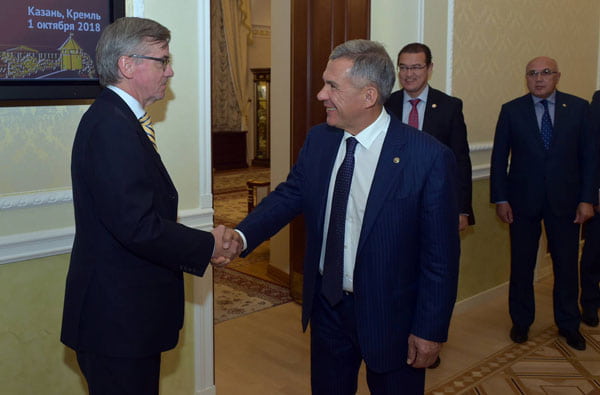 Встреча Президента Республики Татарстан Р.Н. Минниханова с Чрезвычайным и Полномочным Послом Королевства Дания в Российской Федерации Карстеном Сендергордом