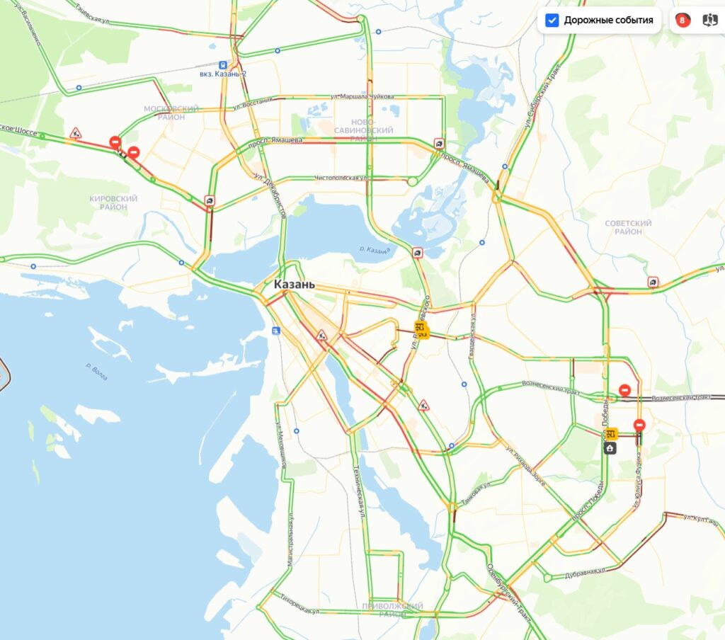 Из-за снегопада пробки в Казани достигли 8 баллов
