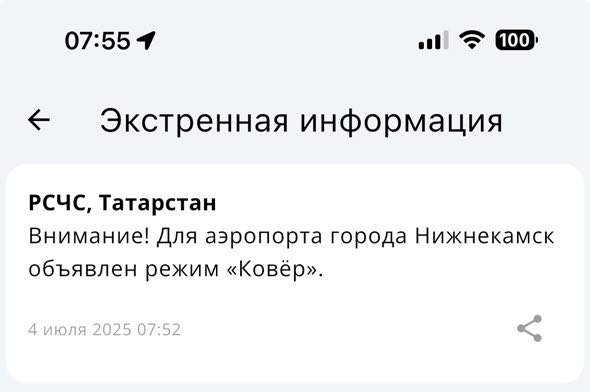 План «Ковер» объявлен для аэропорта Нижнекамска