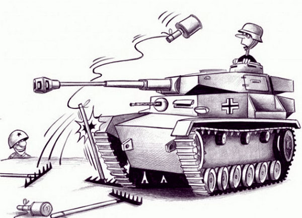 Обездвиженные и горящие Леопарды Karikatura-tank